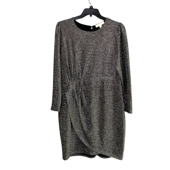 Michael Kors Dress 1X Black Silver Metallic Wrap Stretchy‎ - Picture 1 of 10